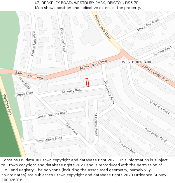 47, BERKELEY ROAD, WESTBURY PARK, BRISTOL, BS6 7PH: Location map and indicative extent of plot