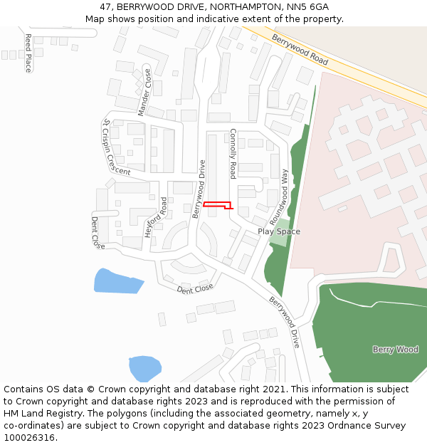 47, BERRYWOOD DRIVE, NORTHAMPTON, NN5 6GA: Location map and indicative extent of plot