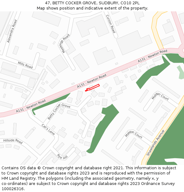 47, BETTY COCKER GROVE, SUDBURY, CO10 2PL: Location map and indicative extent of plot