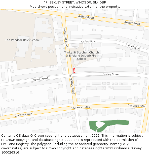 47, BEXLEY STREET, WINDSOR, SL4 5BP: Location map and indicative extent of plot