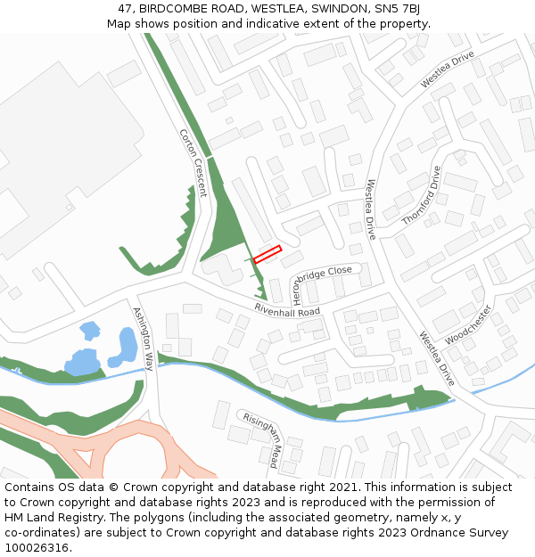 47, BIRDCOMBE ROAD, WESTLEA, SWINDON, SN5 7BJ: Location map and indicative extent of plot