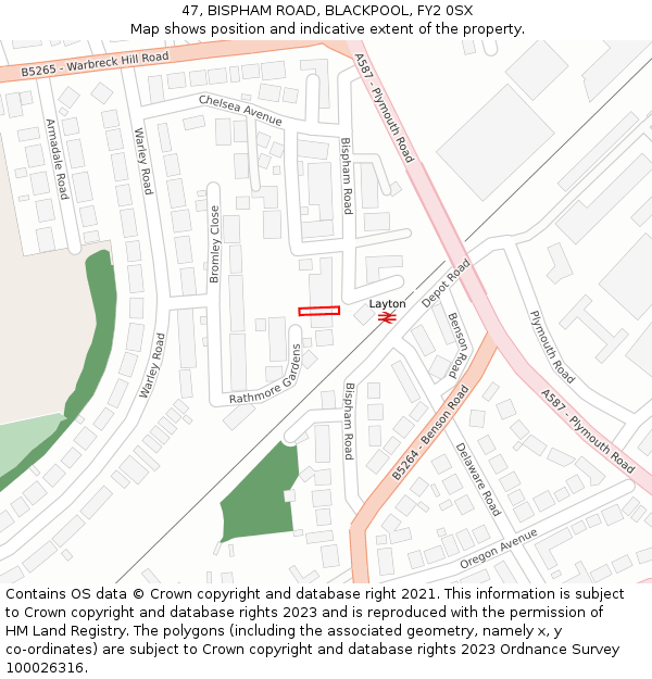 47, BISPHAM ROAD, BLACKPOOL, FY2 0SX: Location map and indicative extent of plot