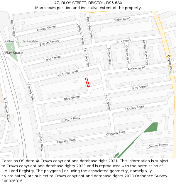 47, BLOY STREET, BRISTOL, BS5 6AX: Location map and indicative extent of plot