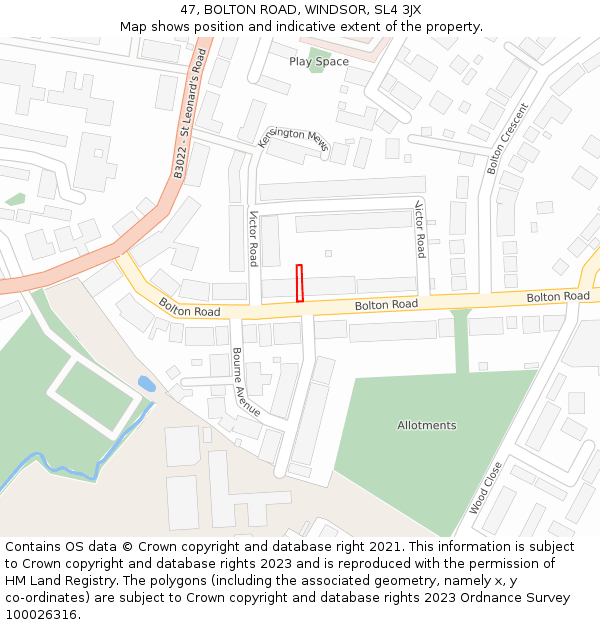 47, BOLTON ROAD, WINDSOR, SL4 3JX: Location map and indicative extent of plot