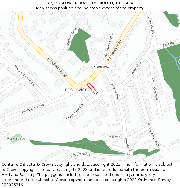 47, BOSLOWICK ROAD, FALMOUTH, TR11 4EX: Location map and indicative extent of plot