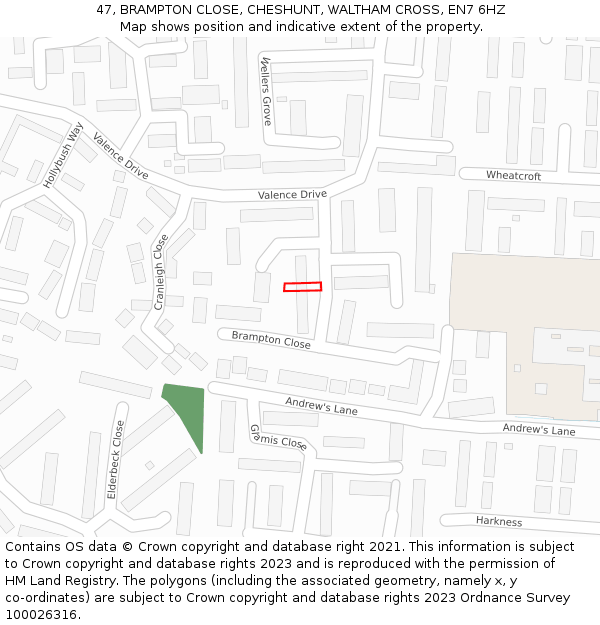 47, BRAMPTON CLOSE, CHESHUNT, WALTHAM CROSS, EN7 6HZ: Location map and indicative extent of plot