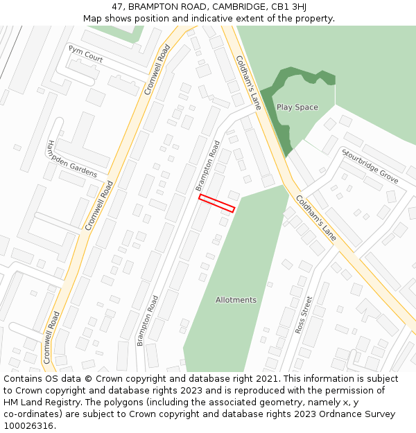 47, BRAMPTON ROAD, CAMBRIDGE, CB1 3HJ: Location map and indicative extent of plot