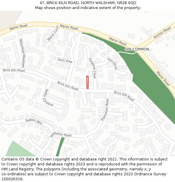47, BRICK KILN ROAD, NORTH WALSHAM, NR28 9QD: Location map and indicative extent of plot