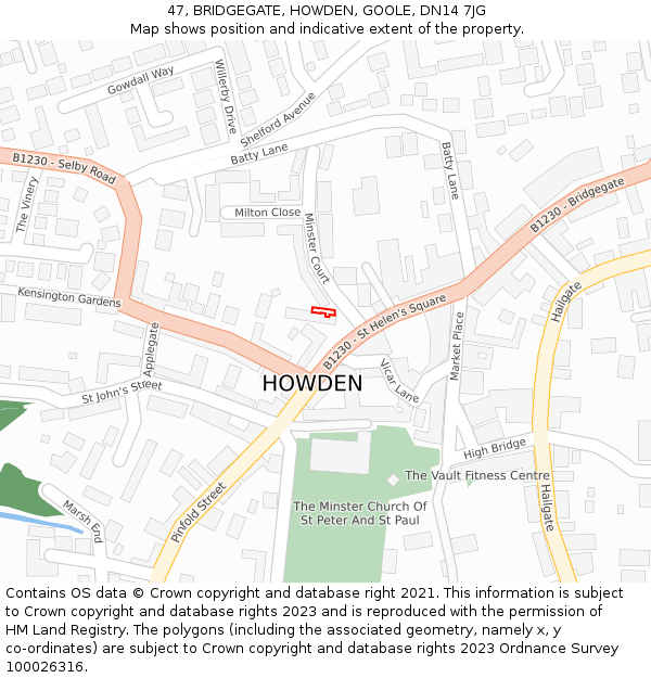 47, BRIDGEGATE, HOWDEN, GOOLE, DN14 7JG: Location map and indicative extent of plot