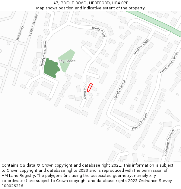 47, BRIDLE ROAD, HEREFORD, HR4 0PP: Location map and indicative extent of plot