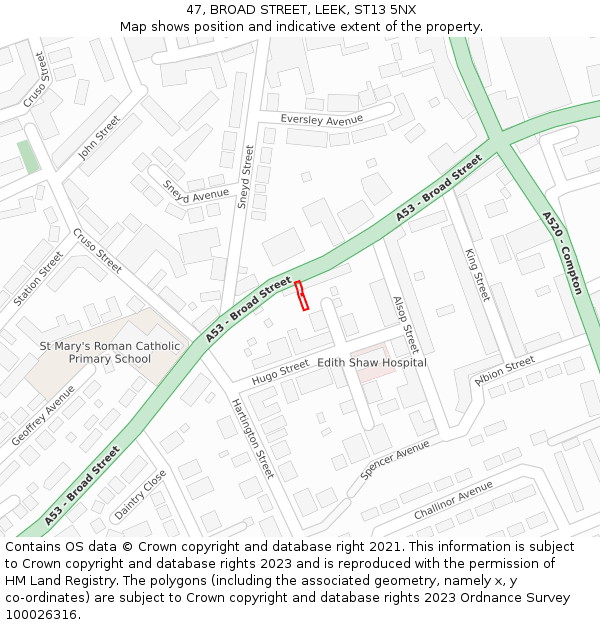 47, BROAD STREET, LEEK, ST13 5NX: Location map and indicative extent of plot