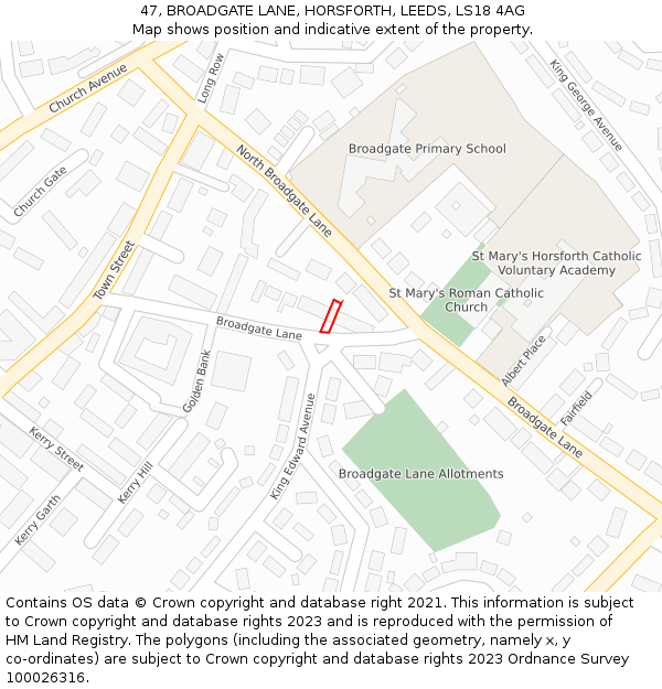 47, BROADGATE LANE, HORSFORTH, LEEDS, LS18 4AG: Location map and indicative extent of plot