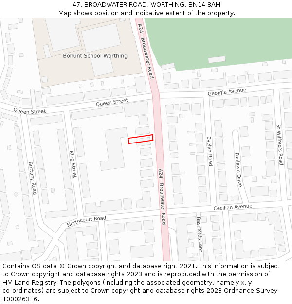 47, BROADWATER ROAD, WORTHING, BN14 8AH: Location map and indicative extent of plot