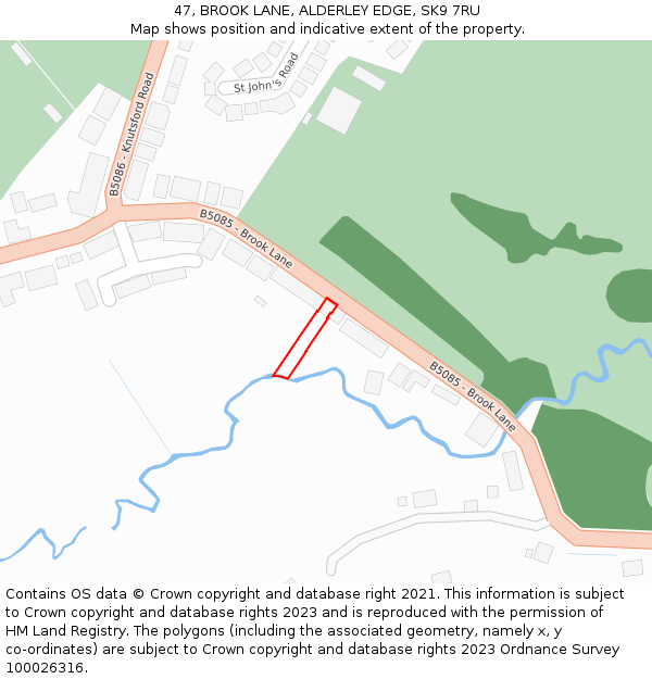 47, BROOK LANE, ALDERLEY EDGE, SK9 7RU: Location map and indicative extent of plot