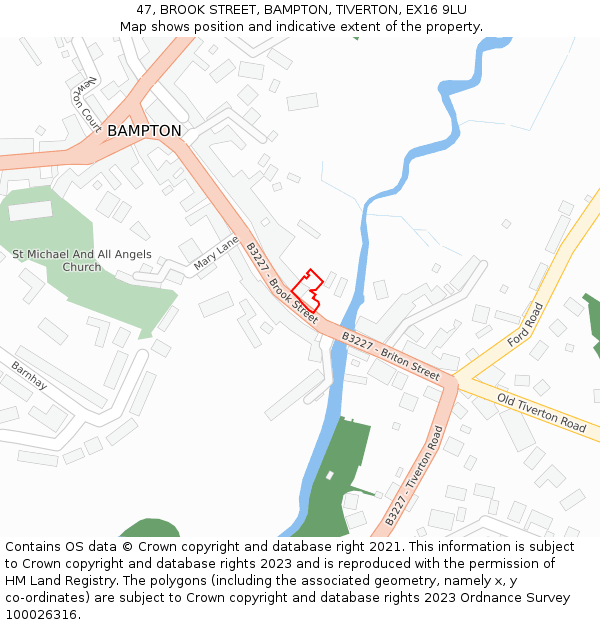47, BROOK STREET, BAMPTON, TIVERTON, EX16 9LU: Location map and indicative extent of plot