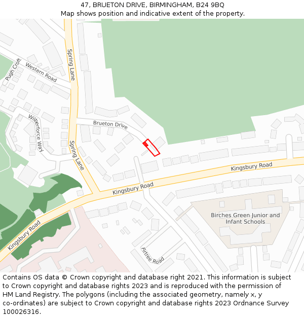 47, BRUETON DRIVE, BIRMINGHAM, B24 9BQ: Location map and indicative extent of plot