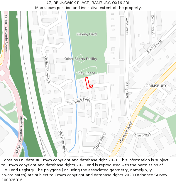 47, BRUNSWICK PLACE, BANBURY, OX16 3RL: Location map and indicative extent of plot