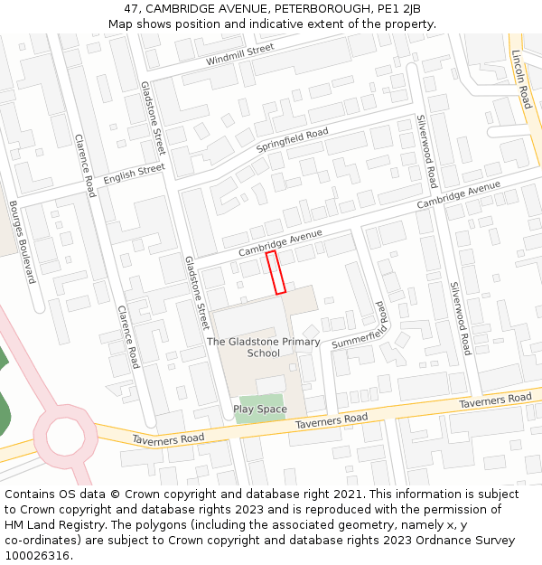 47, CAMBRIDGE AVENUE, PETERBOROUGH, PE1 2JB: Location map and indicative extent of plot