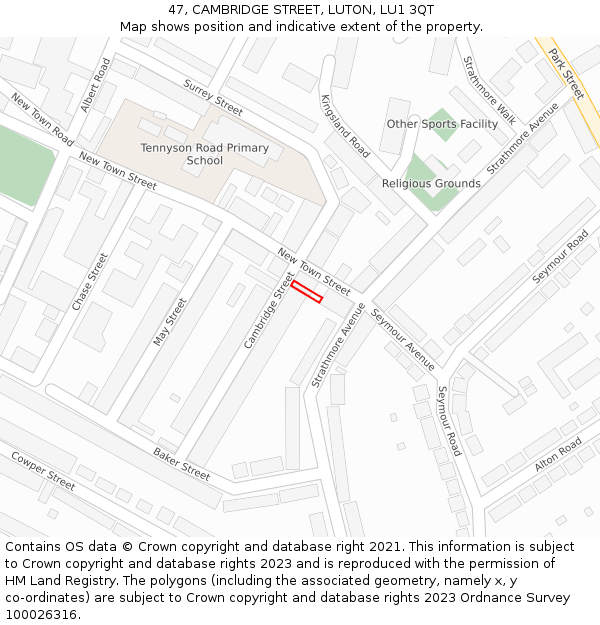 47, CAMBRIDGE STREET, LUTON, LU1 3QT: Location map and indicative extent of plot