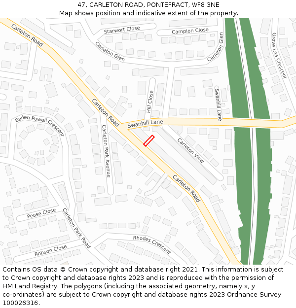47, CARLETON ROAD, PONTEFRACT, WF8 3NE: Location map and indicative extent of plot