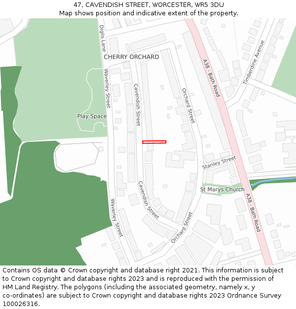 47, CAVENDISH STREET, WORCESTER, WR5 3DU: Location map and indicative extent of plot