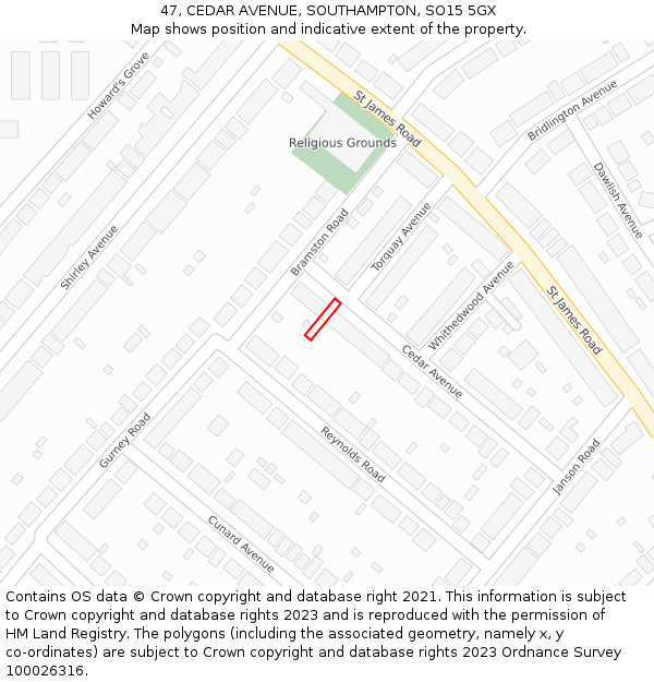 47, CEDAR AVENUE, SOUTHAMPTON, SO15 5GX: Location map and indicative extent of plot