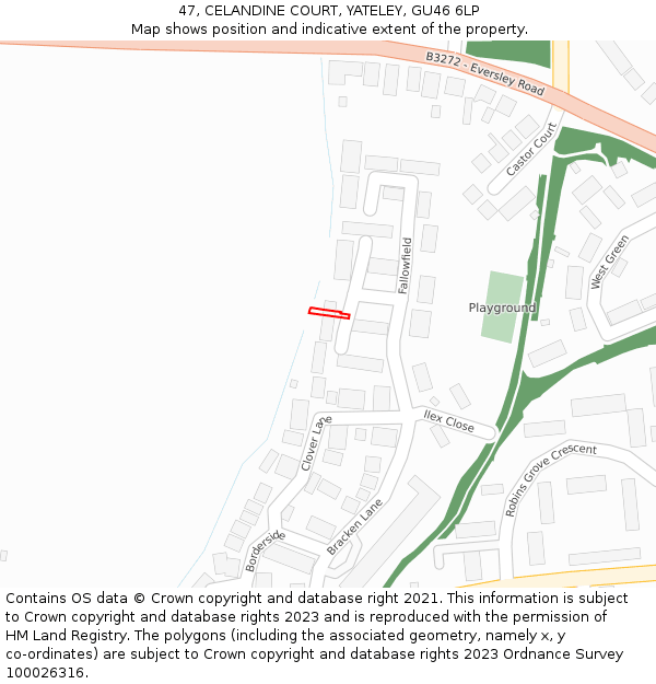 47, CELANDINE COURT, YATELEY, GU46 6LP: Location map and indicative extent of plot
