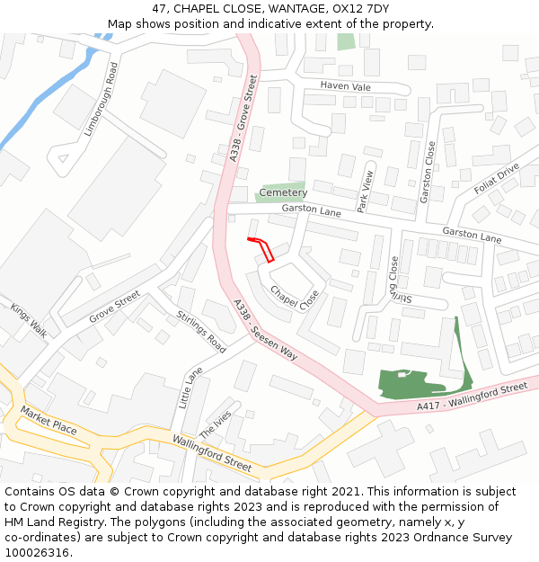47, CHAPEL CLOSE, WANTAGE, OX12 7DY: Location map and indicative extent of plot