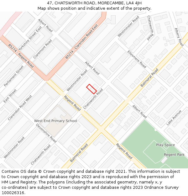 47, CHATSWORTH ROAD, MORECAMBE, LA4 4JH: Location map and indicative extent of plot