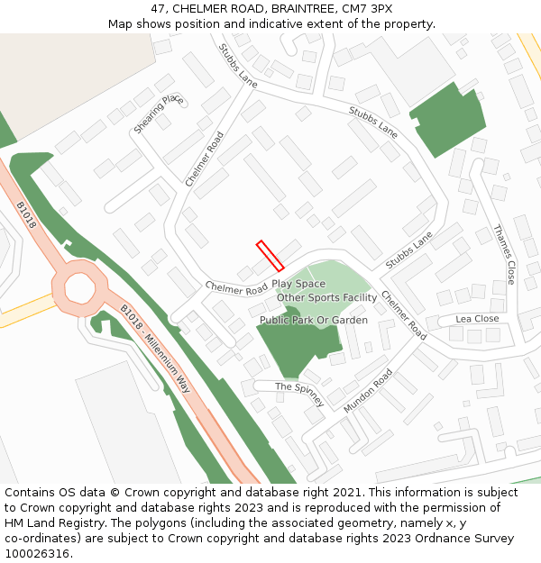 47, CHELMER ROAD, BRAINTREE, CM7 3PX: Location map and indicative extent of plot