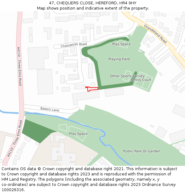 47, CHEQUERS CLOSE, HEREFORD, HR4 9HY: Location map and indicative extent of plot