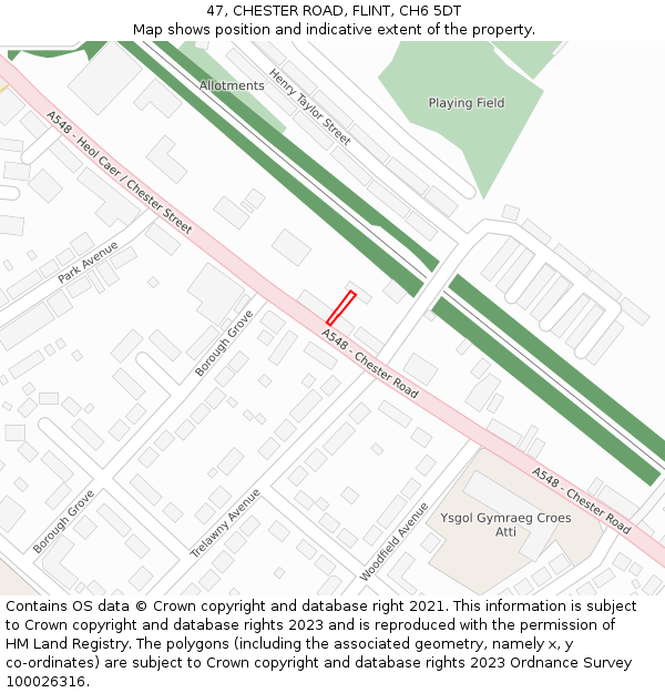 47, CHESTER ROAD, FLINT, CH6 5DT: Location map and indicative extent of plot