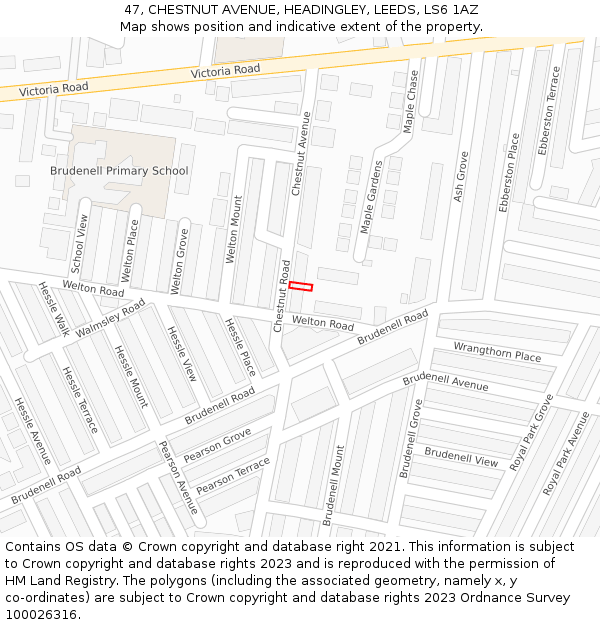 47, CHESTNUT AVENUE, HEADINGLEY, LEEDS, LS6 1AZ: Location map and indicative extent of plot
