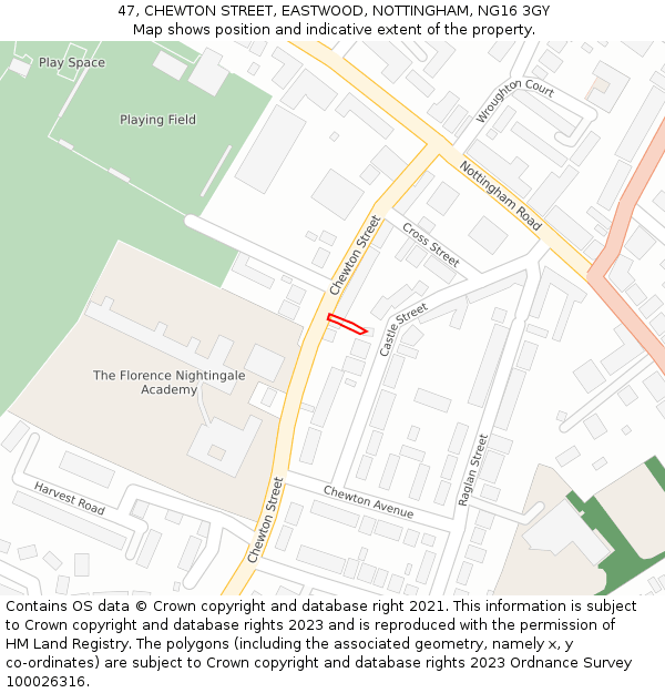 47, CHEWTON STREET, EASTWOOD, NOTTINGHAM, NG16 3GY: Location map and indicative extent of plot