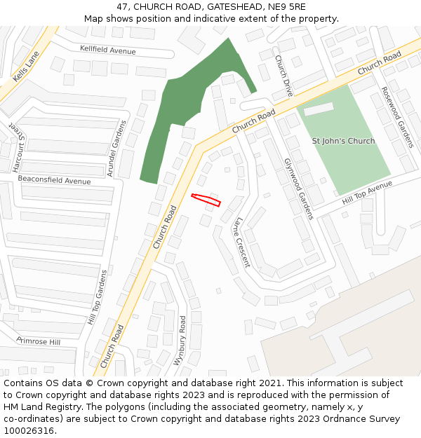 47, CHURCH ROAD, GATESHEAD, NE9 5RE: Location map and indicative extent of plot