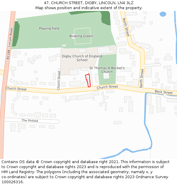 47, CHURCH STREET, DIGBY, LINCOLN, LN4 3LZ: Location map and indicative extent of plot