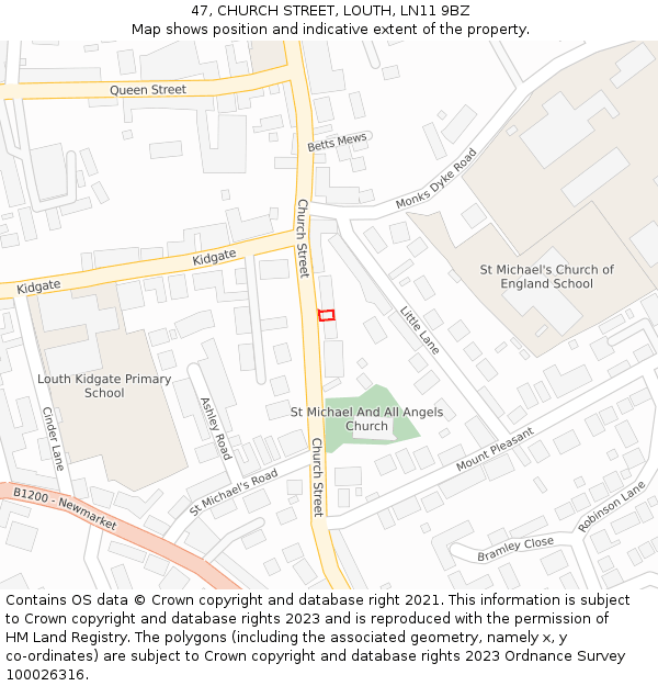 47, CHURCH STREET, LOUTH, LN11 9BZ: Location map and indicative extent of plot