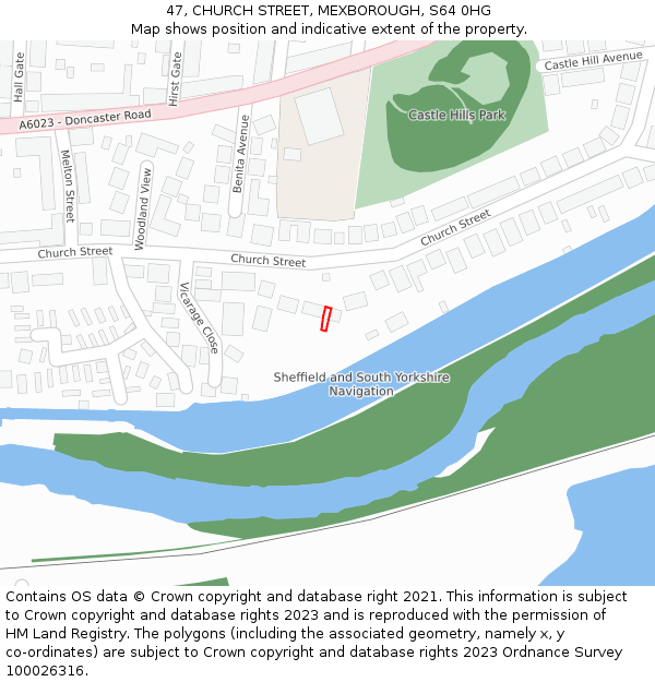 47, CHURCH STREET, MEXBOROUGH, S64 0HG: Location map and indicative extent of plot