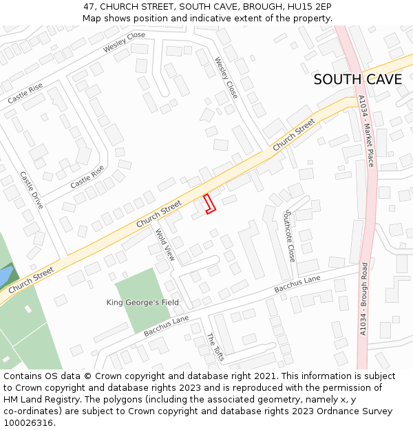 47, CHURCH STREET, SOUTH CAVE, BROUGH, HU15 2EP: Location map and indicative extent of plot