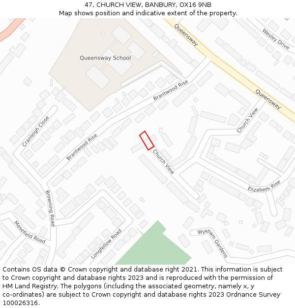 47, CHURCH VIEW, BANBURY, OX16 9NB: Location map and indicative extent of plot