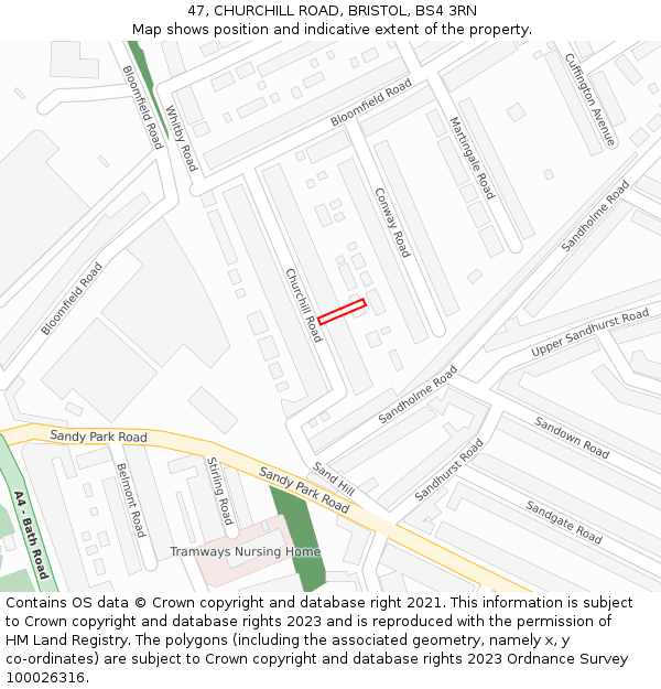 47, CHURCHILL ROAD, BRISTOL, BS4 3RN: Location map and indicative extent of plot