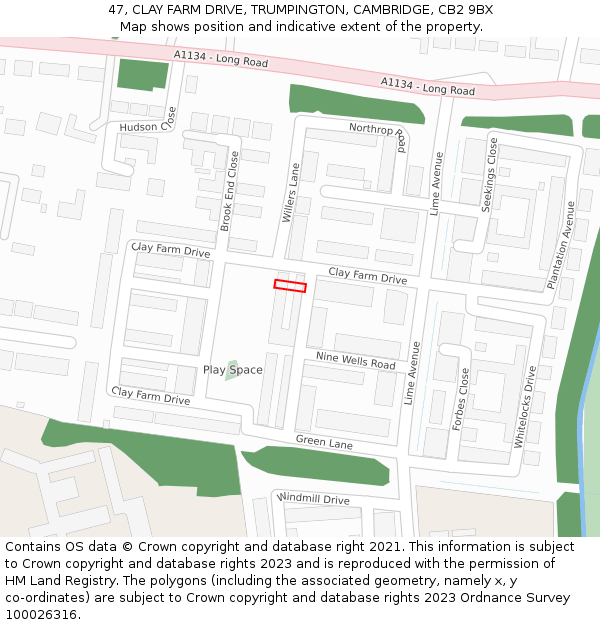 47, CLAY FARM DRIVE, TRUMPINGTON, CAMBRIDGE, CB2 9BX: Location map and indicative extent of plot