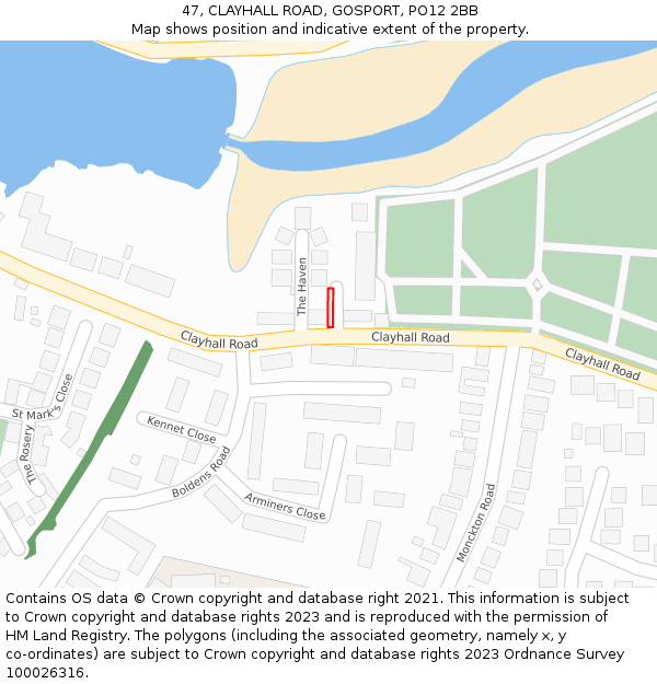47, CLAYHALL ROAD, GOSPORT, PO12 2BB: Location map and indicative extent of plot