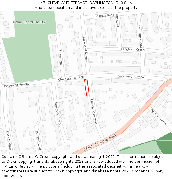 47, CLEVELAND TERRACE, DARLINGTON, DL3 8HN: Location map and indicative extent of plot