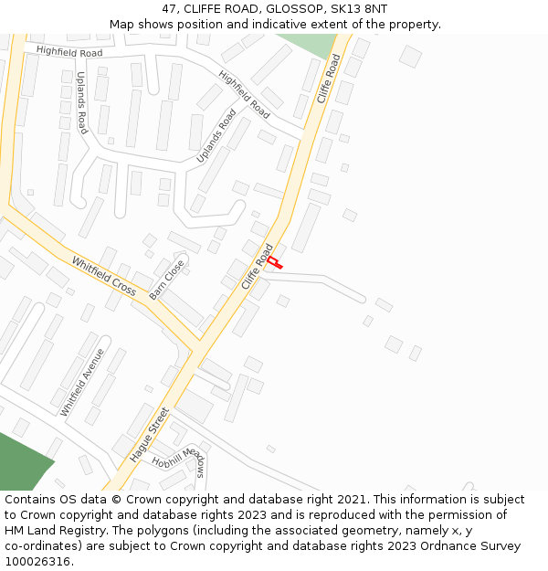 47, CLIFFE ROAD, GLOSSOP, SK13 8NT: Location map and indicative extent of plot