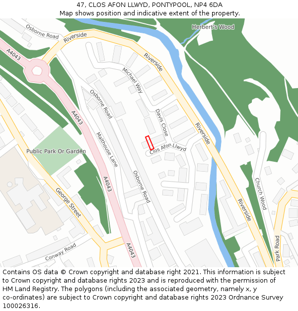 47, CLOS AFON LLWYD, PONTYPOOL, NP4 6DA: Location map and indicative extent of plot