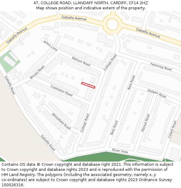 47, COLLEGE ROAD, LLANDAFF NORTH, CARDIFF, CF14 2HZ: Location map and indicative extent of plot