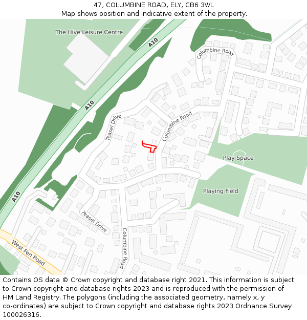 47, COLUMBINE ROAD, ELY, CB6 3WL: Location map and indicative extent of plot