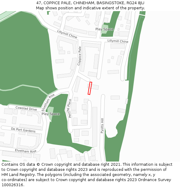 47, COPPICE PALE, CHINEHAM, BASINGSTOKE, RG24 8JU: Location map and indicative extent of plot