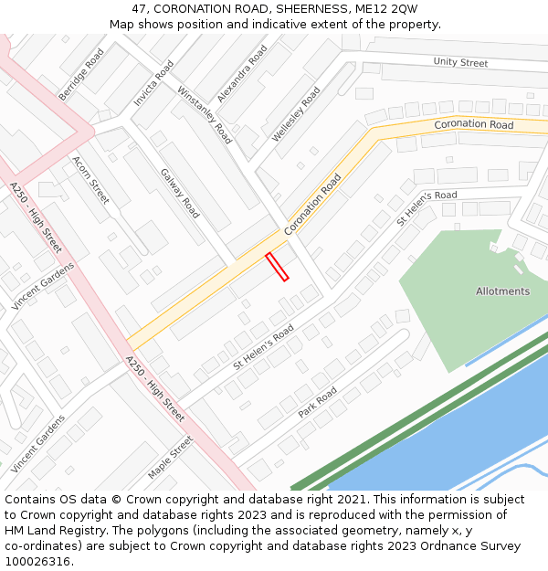 47, CORONATION ROAD, SHEERNESS, ME12 2QW: Location map and indicative extent of plot